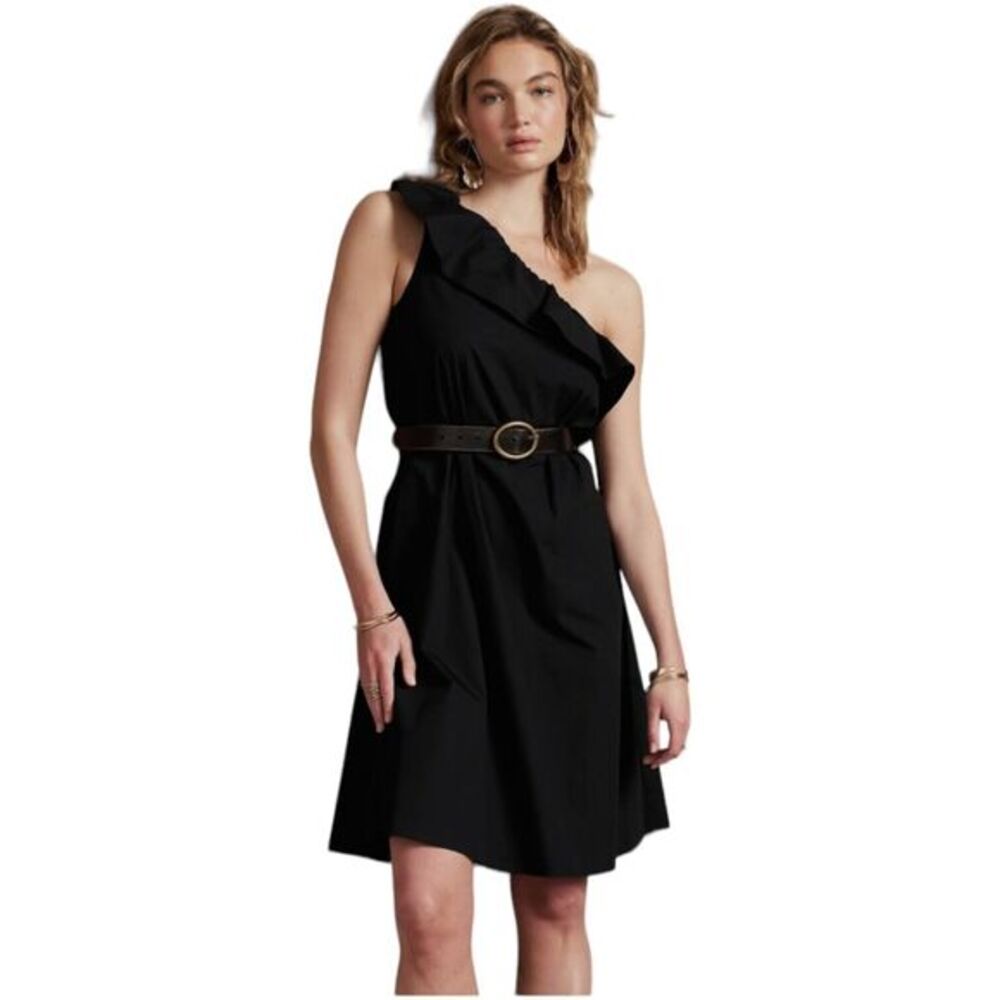BANANA REPUBLIC Womens Black One Shoulder Ruffle Dress Size 4